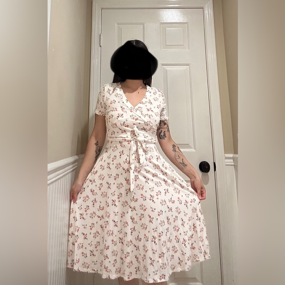 JessaKae Cream Floral Midi Dress